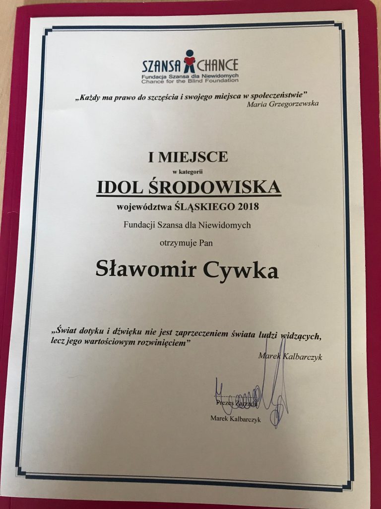Idol dyplom Dyplom dla Sławomira Cywki